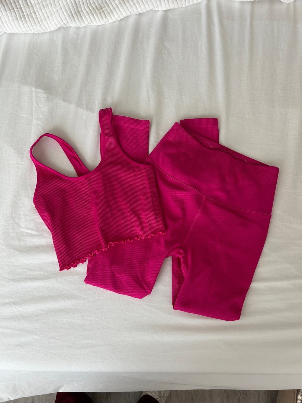 Spiritual Gangster Pink Ribbed Crop Tank and High-Waist Leggings Set